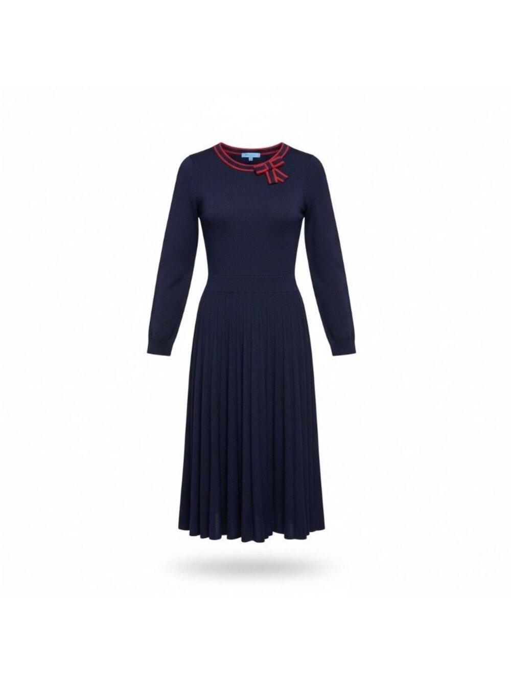 Draper James Womens Navy Pleated Dress With Red Trim Bow Accent Size M